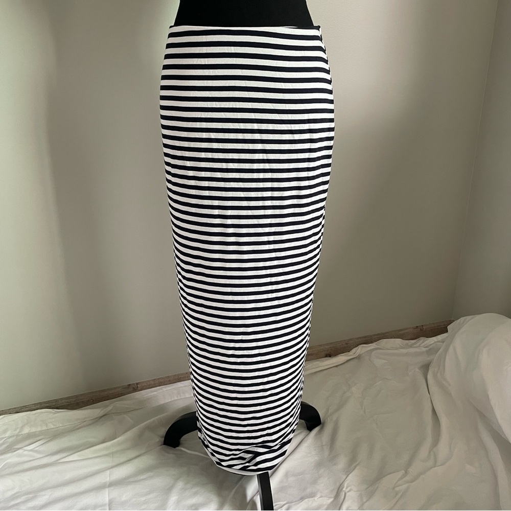 Black and White Striped Maxi Skirt
